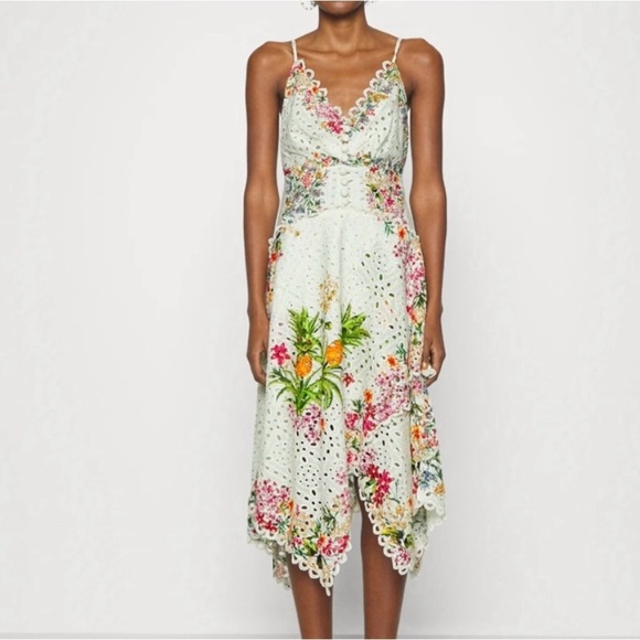 Farm Rio Scarves Eyelet Midi Dress - threedaughtersproperties.com